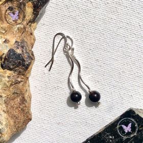 Black Agate Silver Twist Earrings